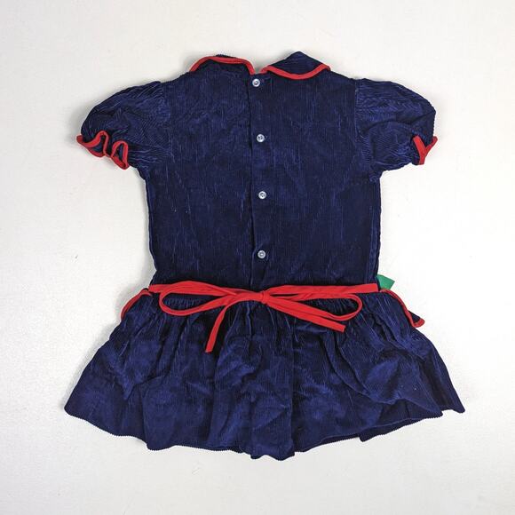 Vtg Dress Girls Sz 2T Navy Corduroy Flowers Party 80s 90s Wide Wale Classic - Picture 3 of 4